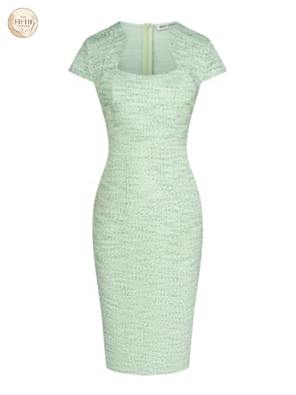 Tweed Pencil Dress Cap Sleeve Sweetheart Neck Bodycon Midi Work